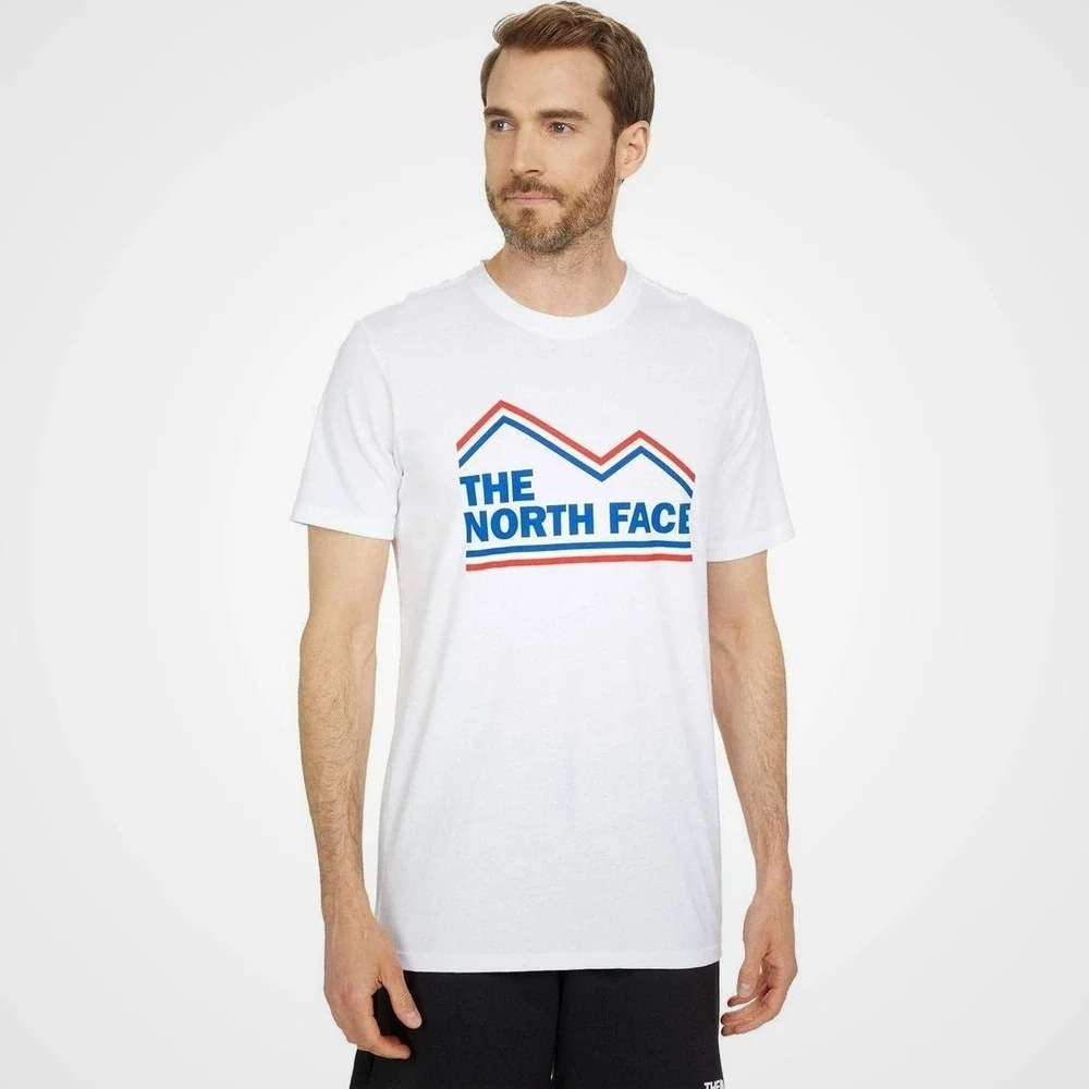 The North Face New USA T-Shirt Mens Graphic Logo‎ Mountain White XL ML056 FLAWS